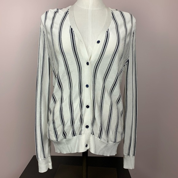judith & charles Sweaters - Judith & Charles striped cardigan white navy